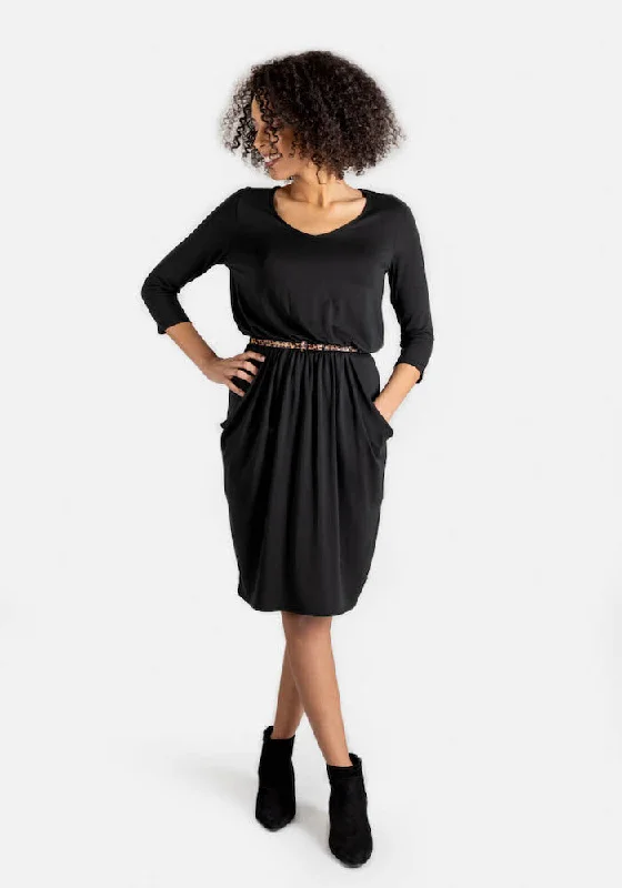 Olive Black Blouson Waist Dress