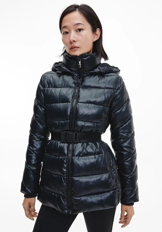 Calvin Klein Womens Belted Quilted Jacket, Black