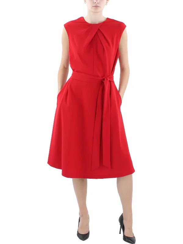 Womens Pleated Knee-Length Fit & Flare Dress