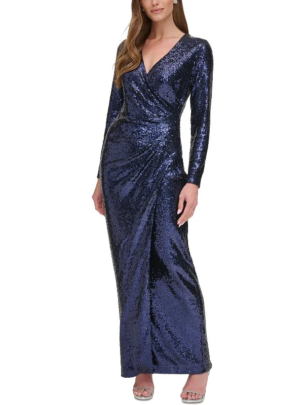 Womens Sequined Full Length Evening Dress