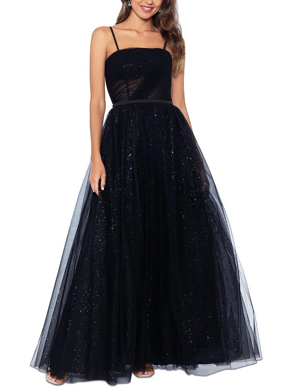 Womens Glitter Pleated Evening Dress