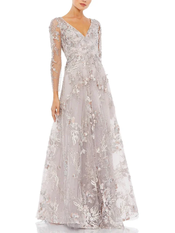 Womens Metallic Embellished Evening Dress