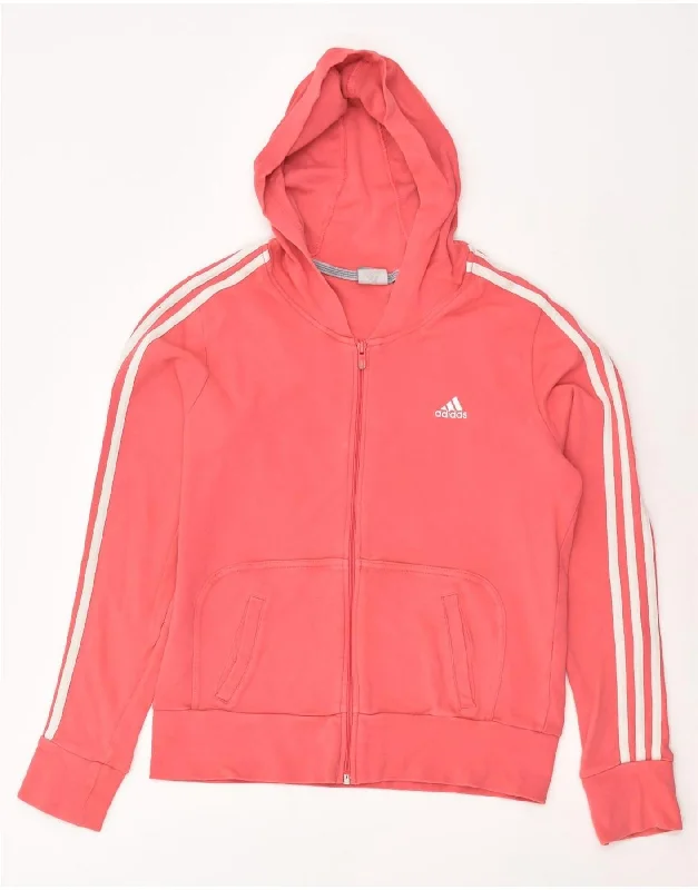 ADIDAS Womens Zip Hoodie Sweater UK 14 Large Pink Cotton