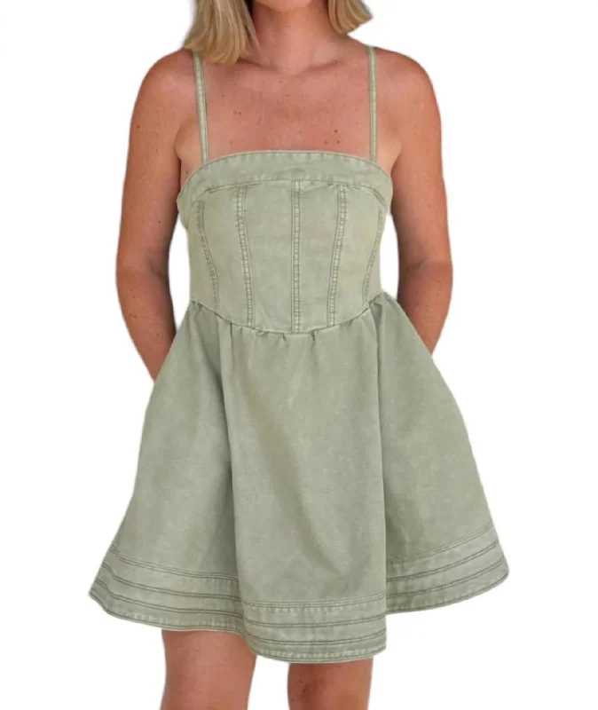 Perk Up Mini Dress In Washed Olive