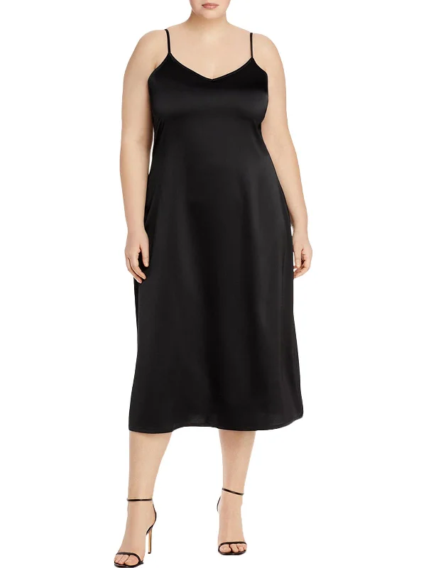 Plus Womens Crepe Satin Slip Dress