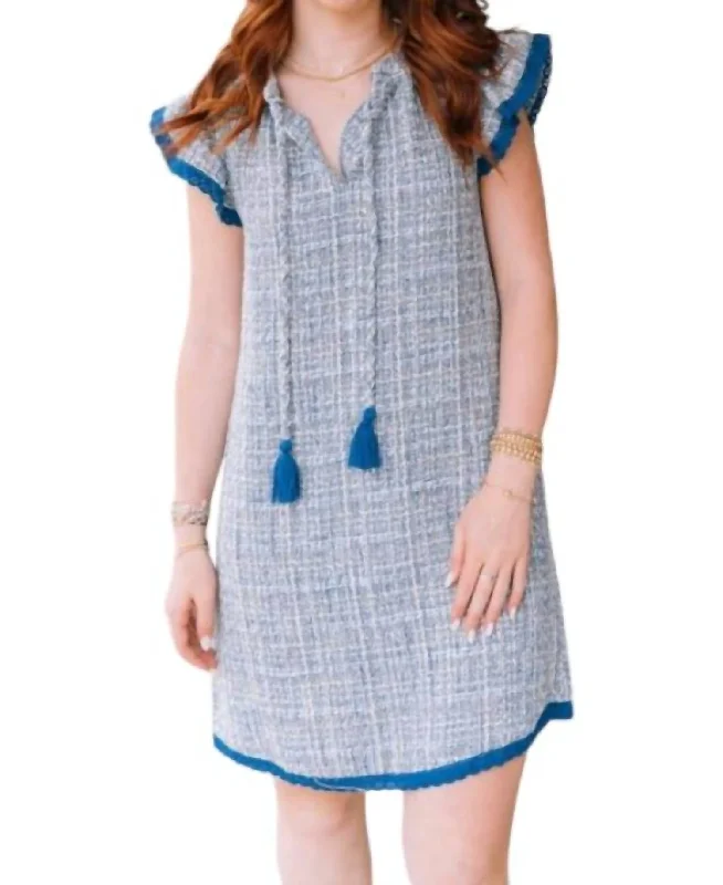 Tweed Shift Dress In Blue