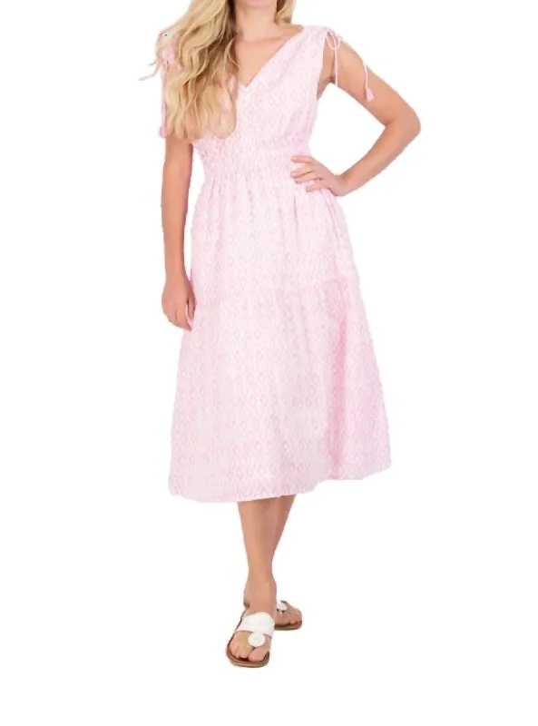 Noemi Ruched Shoulder Tie Dress In Pink