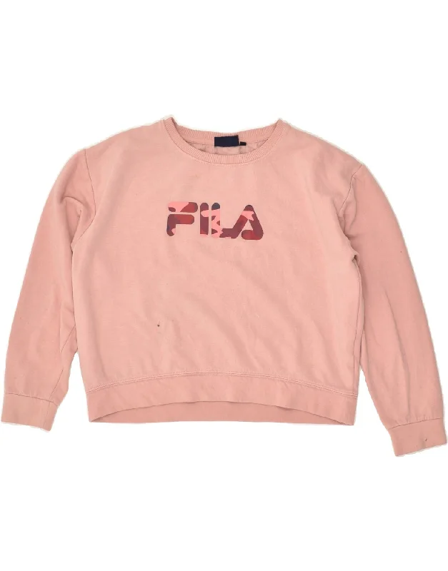 FILA Womens Crop Graphic Sweatshirt Jumper UK 14 Medium Pink Cotton