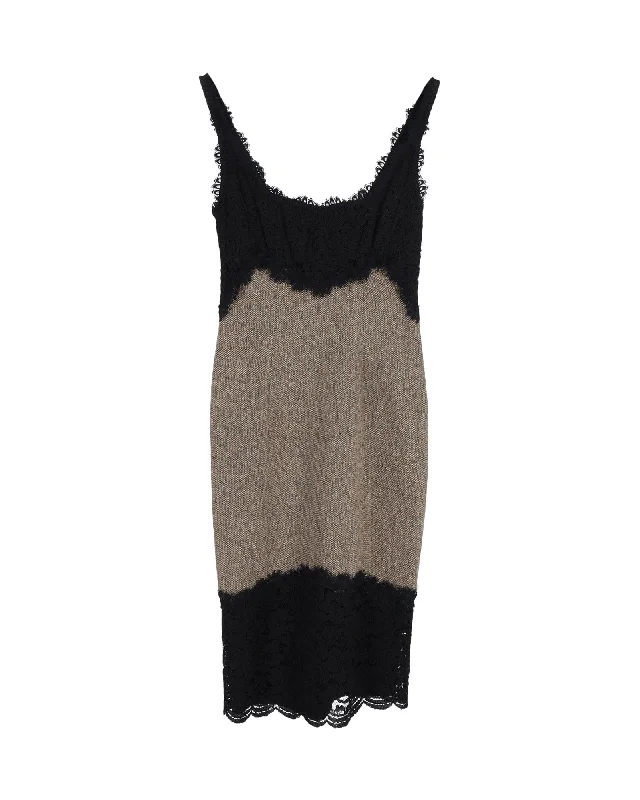 Diane Von Furstenberg Lace-Trimmed Sleeveless Dress in Multicolor Wool