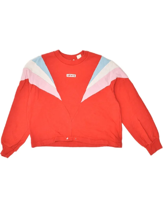 LEVI'S Womens Oversized Crop Sweatshirt Jumper UK 2 2XS Red Striped Cotton