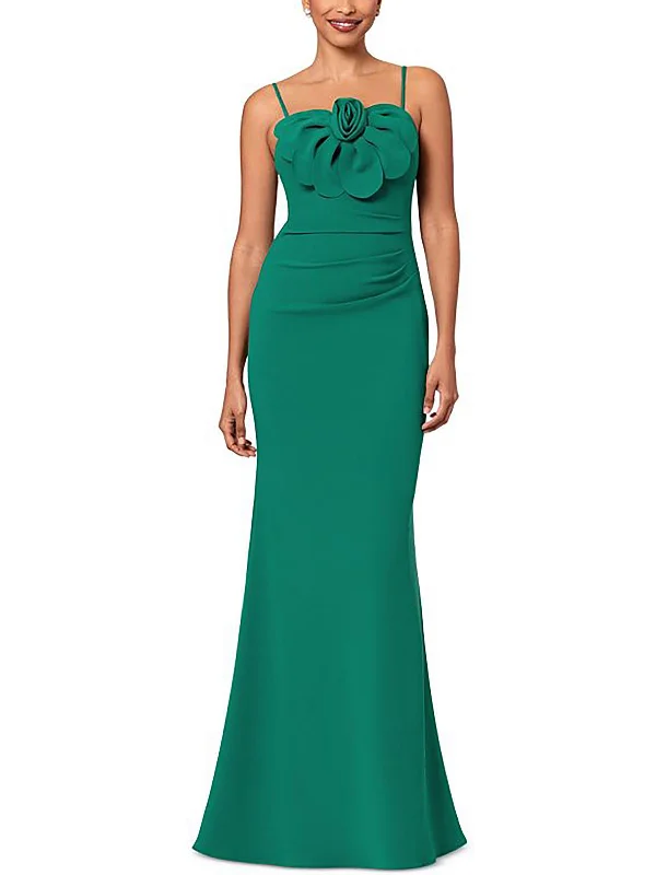 Womens Rosette Strapless Evening Dress