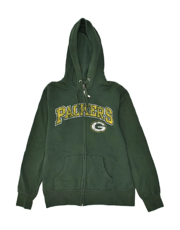 MAJESTIC Womens Packers Graphic Zip Hoodie Sweater UK 14 Medium Green