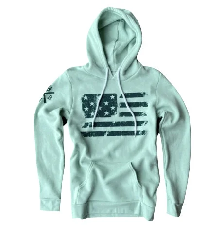 Women's Stars & Stripes American Flag Pullover Hooded Sweatshirt (Sea Foam)