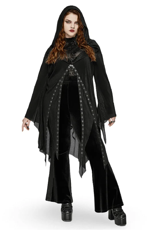 Women's Gothic Black Hooded Lace Cape with Eyelets