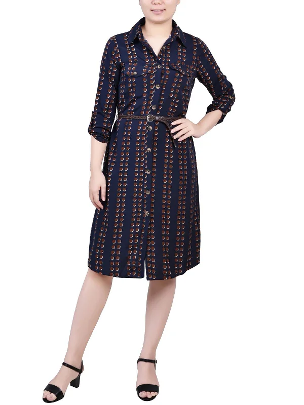 Petites Womens Pocket Shirtdress