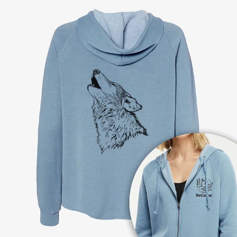 Canis lupus - Grey Wolf Howling - Women's Cali Wave Zip-Up Sweatshirt