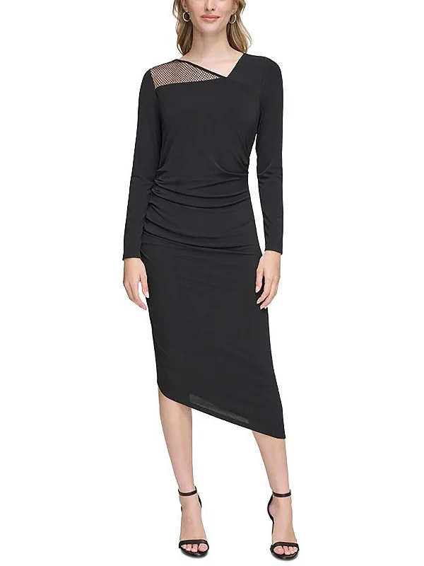 Womens Asymmetric Polyester Sheath Dress