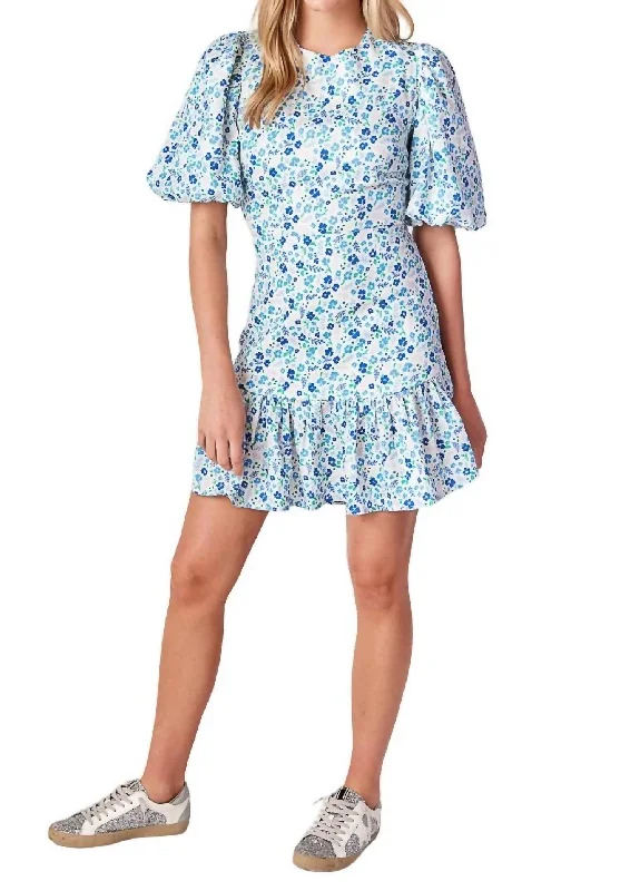 Claire Puff Sleeve Dress In Blue Rosebud