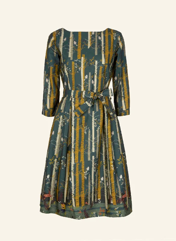 Beatrice Dress - Teal Silver Birch Print