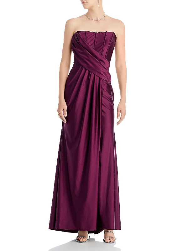 Womens Satin Strapless Evening Dress