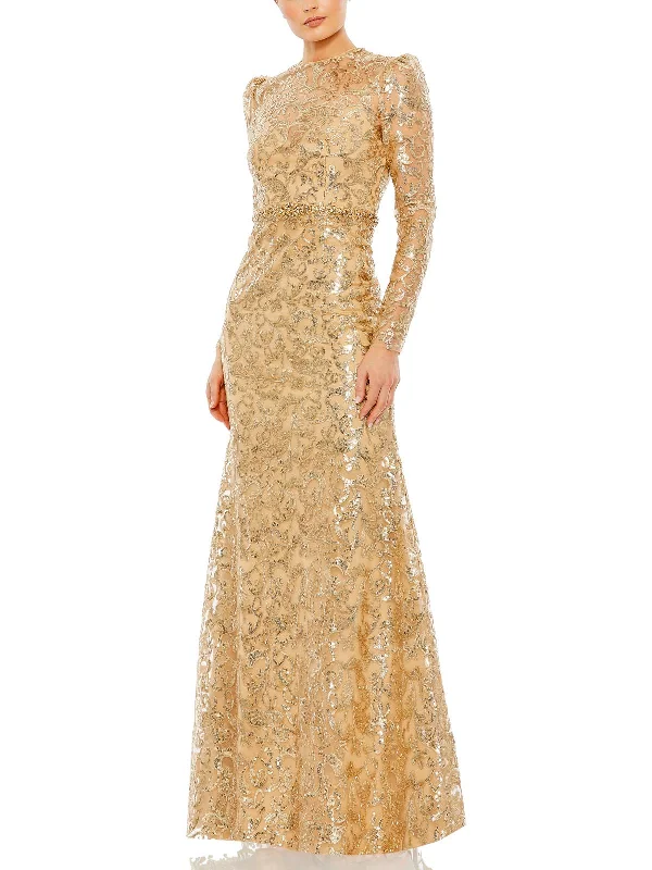 Womens Lace Embellished Evening Dress