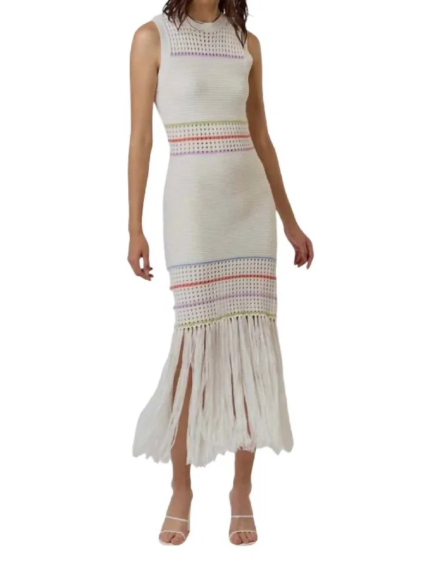 Monica Fringe Dress In Off White