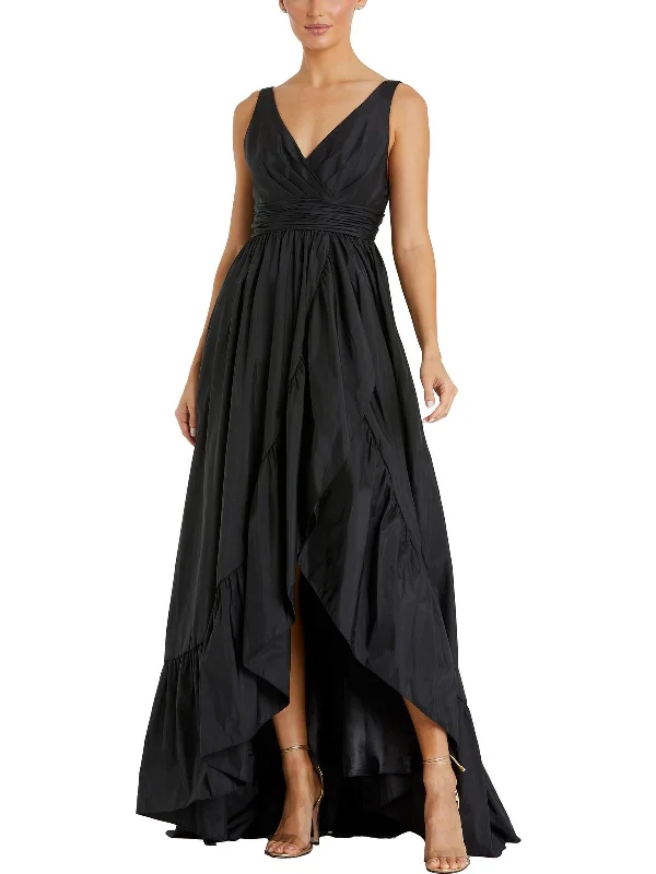 Womens Taffeta Ruffled Evening Dress