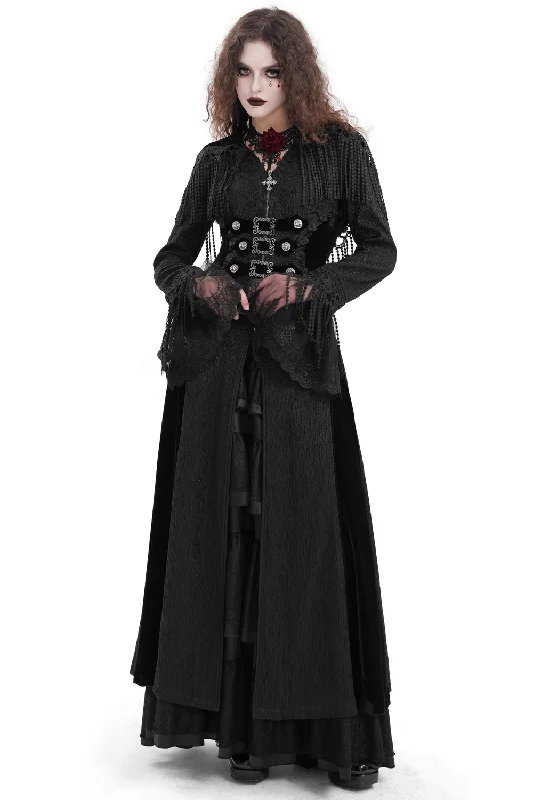 Elegant Gothic Hooded Cape with Lace and Metal Detailing