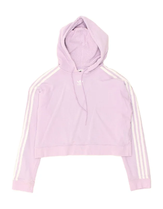 ADIDAS Womens Crop Hoodie Jumper UK 8 Small Purple Cotton