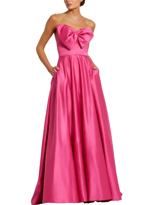 Womens Satin Strapless Evening Dress