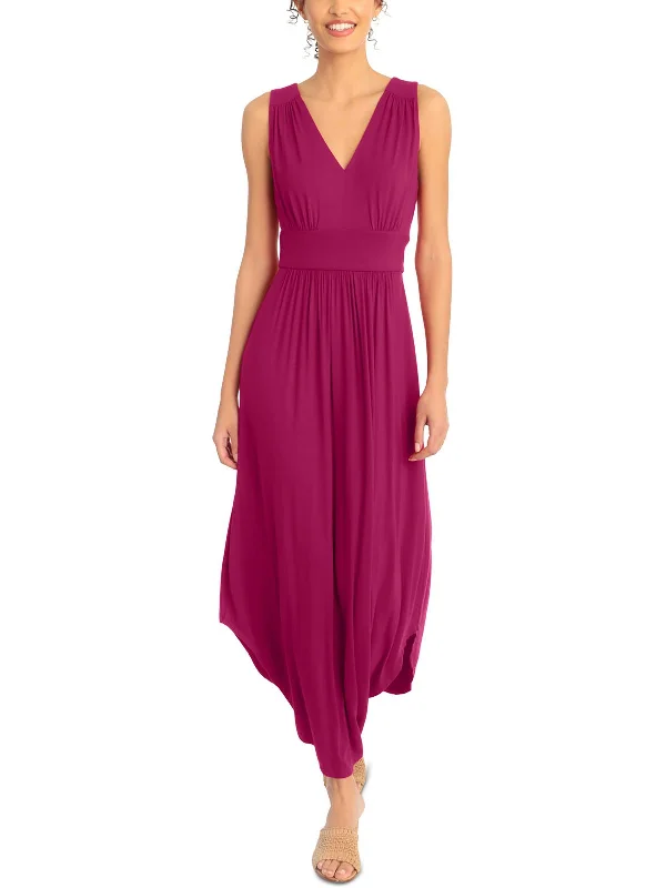 Womens V-Neck Shirred Maxi Dress