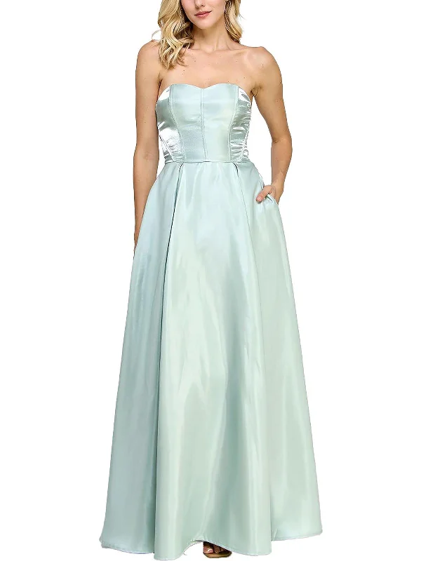 Womens Shimmer Strapless Evening Dress