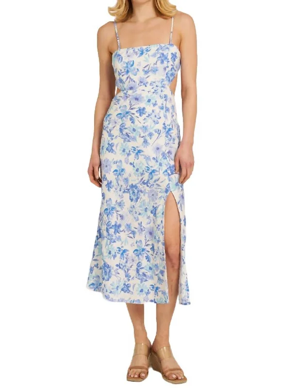 Floral Midi Dress In Blue/white