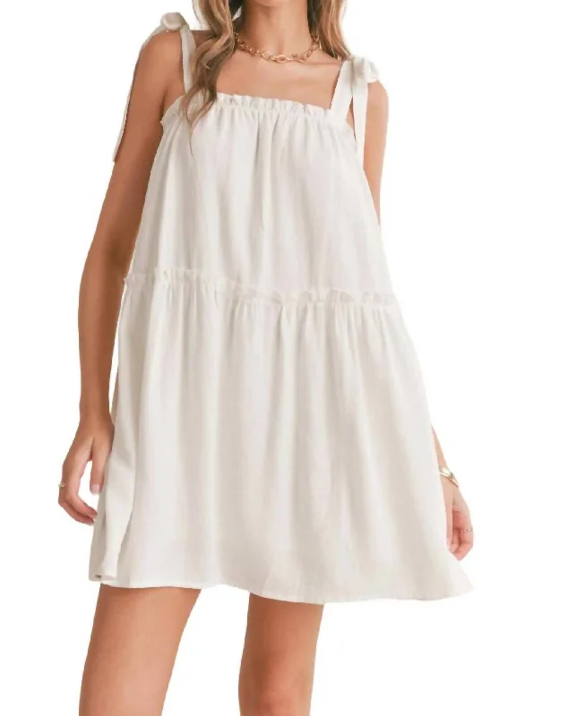 Sugarloaf Tiered Dress With Tie Straps In White