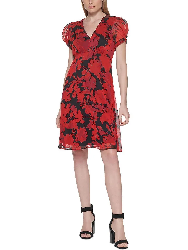 Plus Womens Floral Print Evening Wear Mini Dress