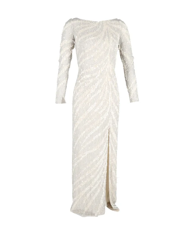 Jenny Packham Long Sleeve Gown in Cream Sequined Polyester