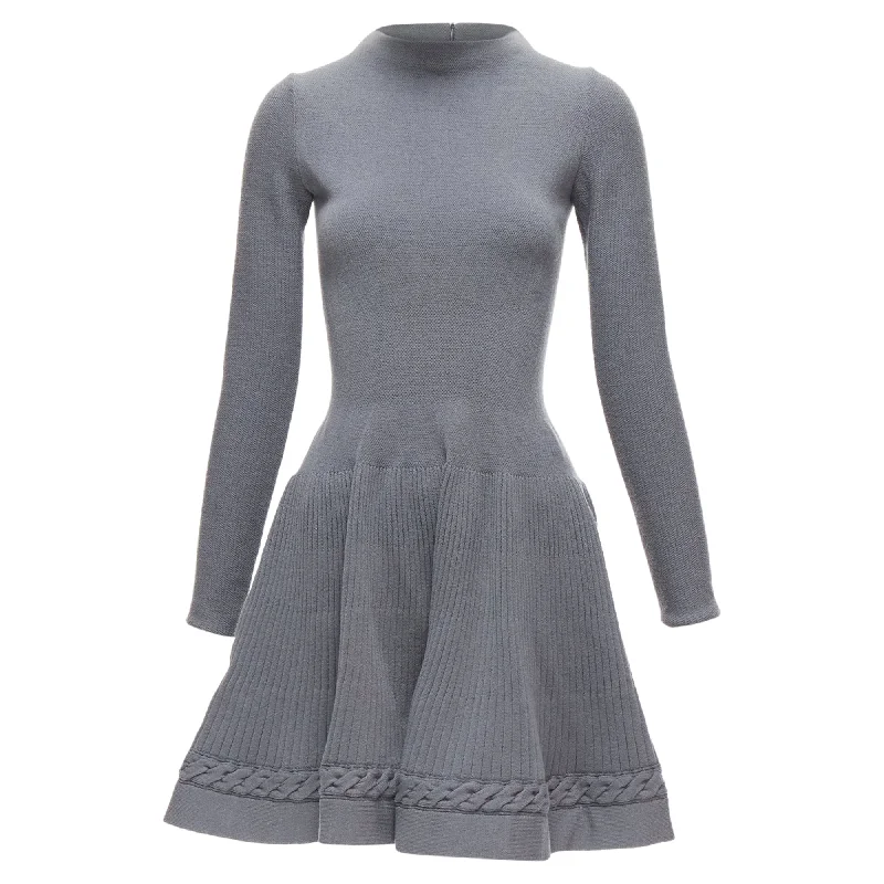 Alaia  virgin wool blend crew cable fit flare knitted dress