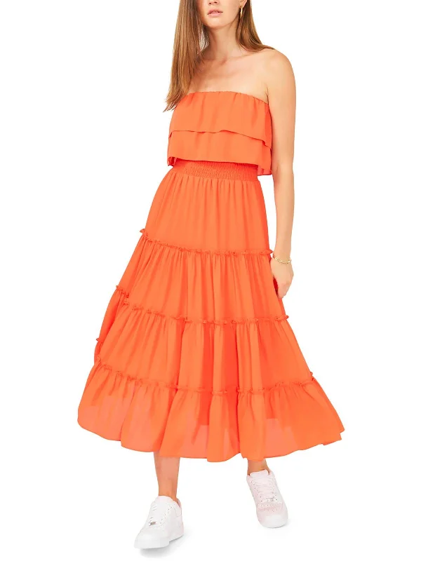 Womens Tiered Knee Length Midi Dress