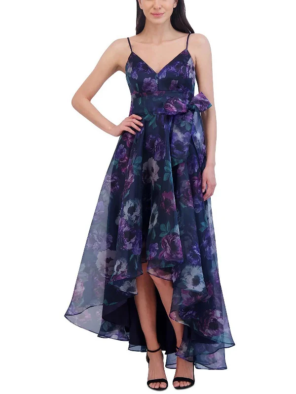 Womens Floral Print Hi-Low Evening Dress