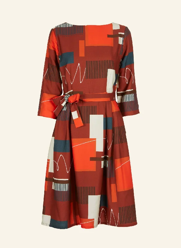 Beatrice Long Sleeve Dress - Red Barbican