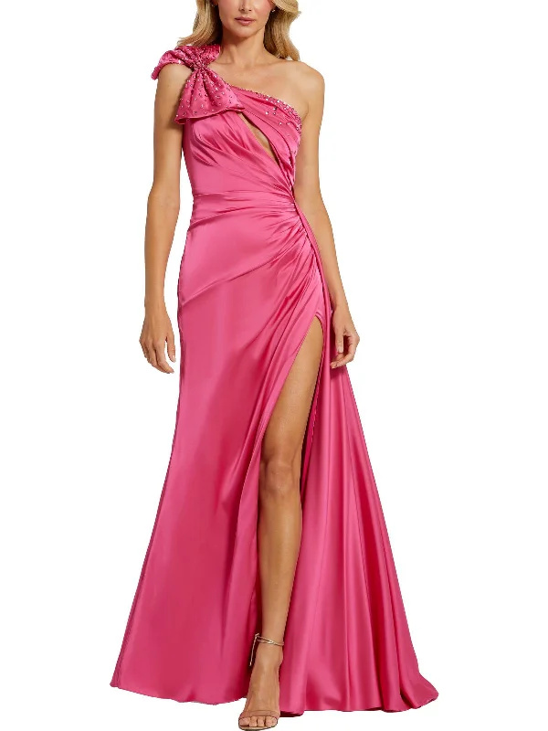 Womens Satin Embellished Evening Dress