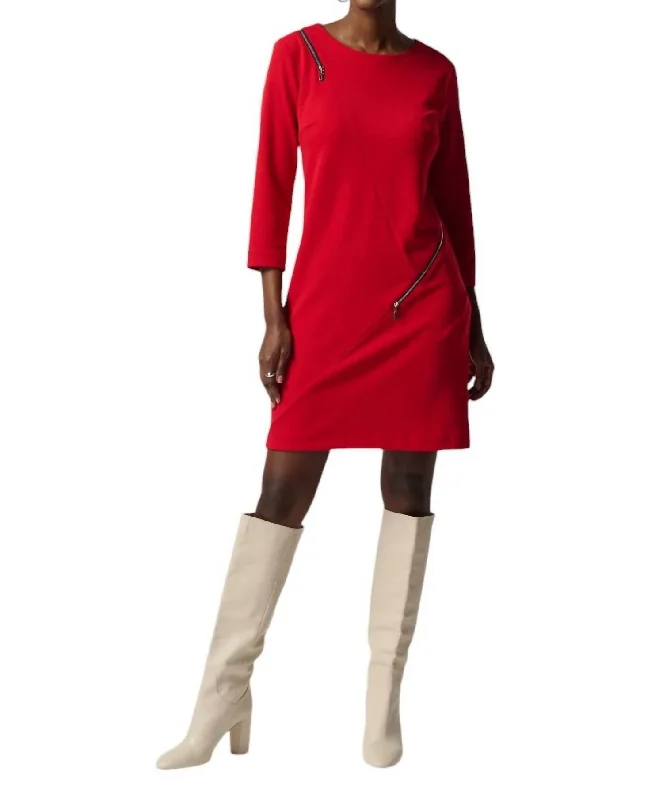 Knee-Length Shift Dress In Lipstick Red