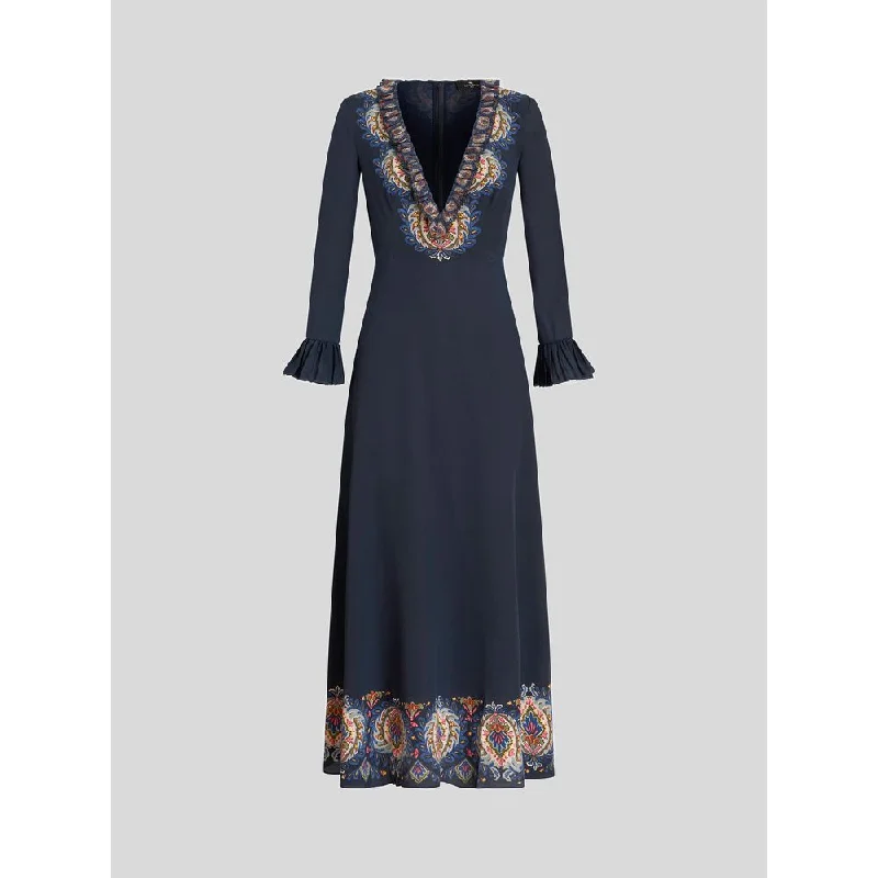 LONG SILK DRESS WITH RUCHING