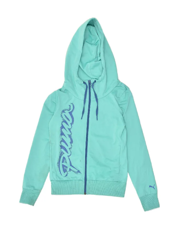 PUMA Womens Graphic Zip Hoodie Sweater UK 8 Small Turquoise Polyester