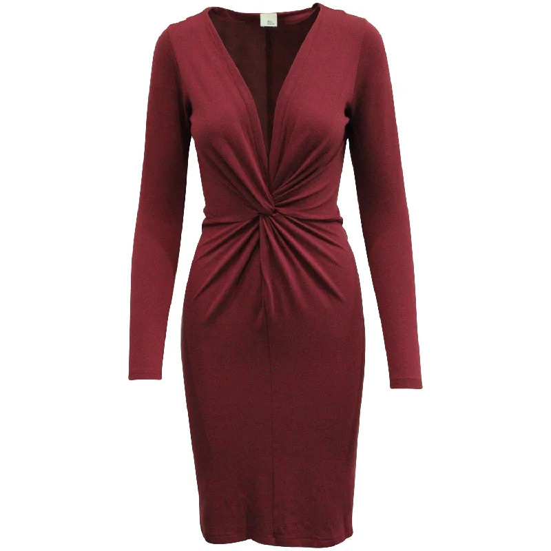 Iris & Ink Front Knot Midi Dress in Burgundy Viscose