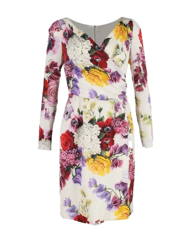 Dolce & Gabbana Charmeuse Sheath Dress in Floral-Print Silk