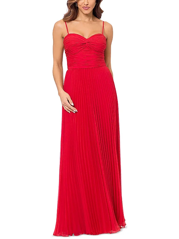 Womens Chiffon Shutter Pleat Evening Dress