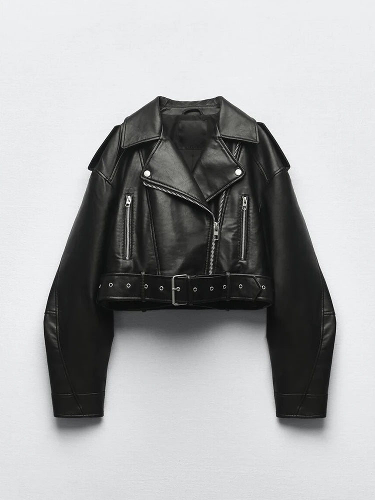 Women's Leather PU Cropped Fashion Designer Biker Jackets