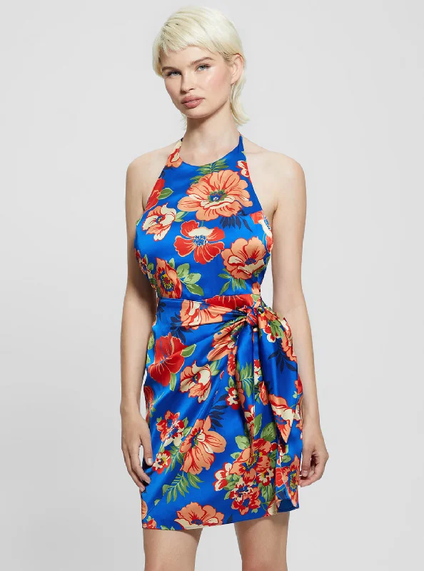 Eco Blue Harper Halter Mini Dress