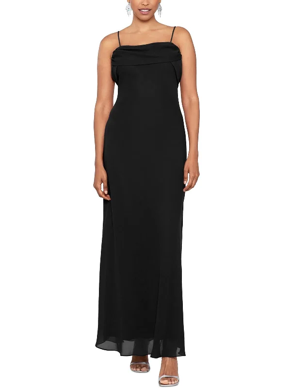 Womens Draped Back Sleeveless Evening Dress